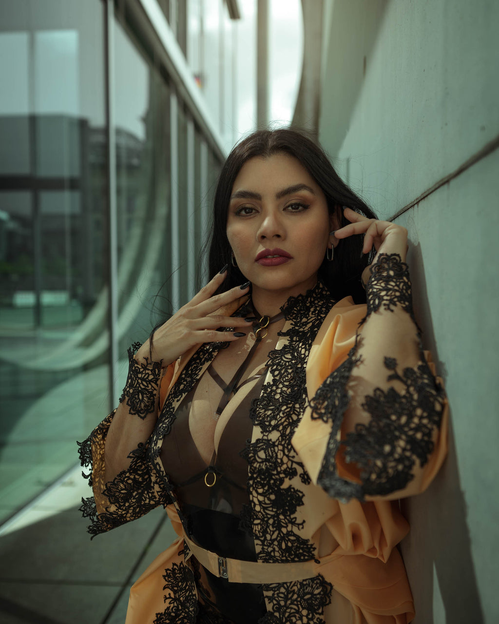 PHOSPHENES Lace Latex Kimono Jacket